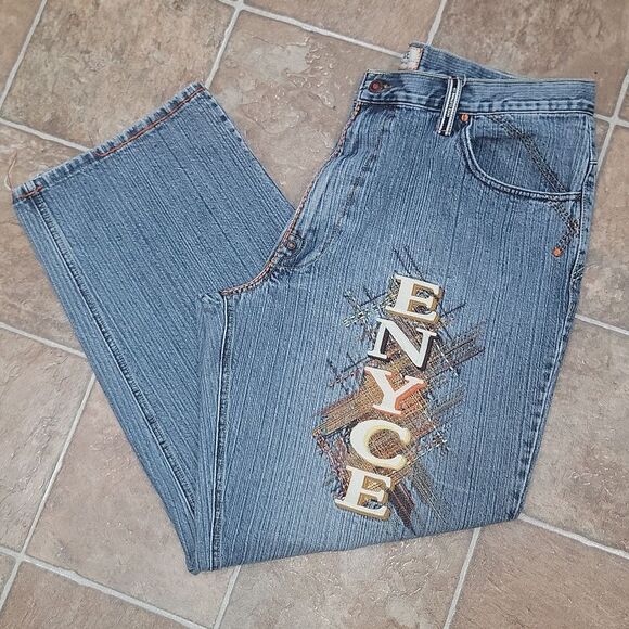 Enyce Baggy Loose Y2K Medium Wash Men's Color Bold Stitch Jeans Size 40 x 32 - Picture 1 of 14